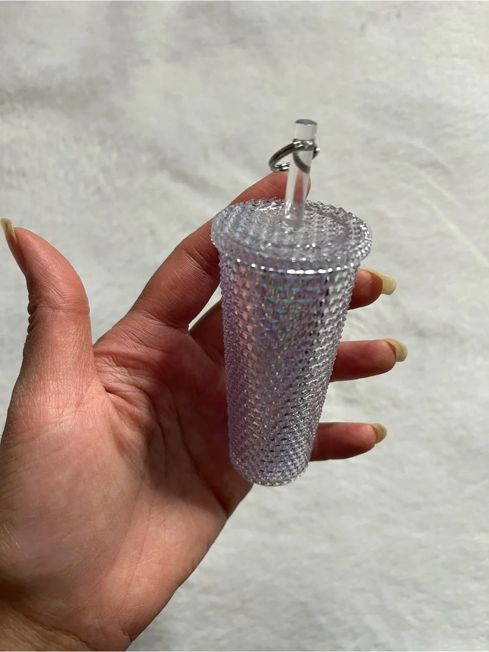 Starbucks white Iridescent Studded Cold Cup with Clear Straw